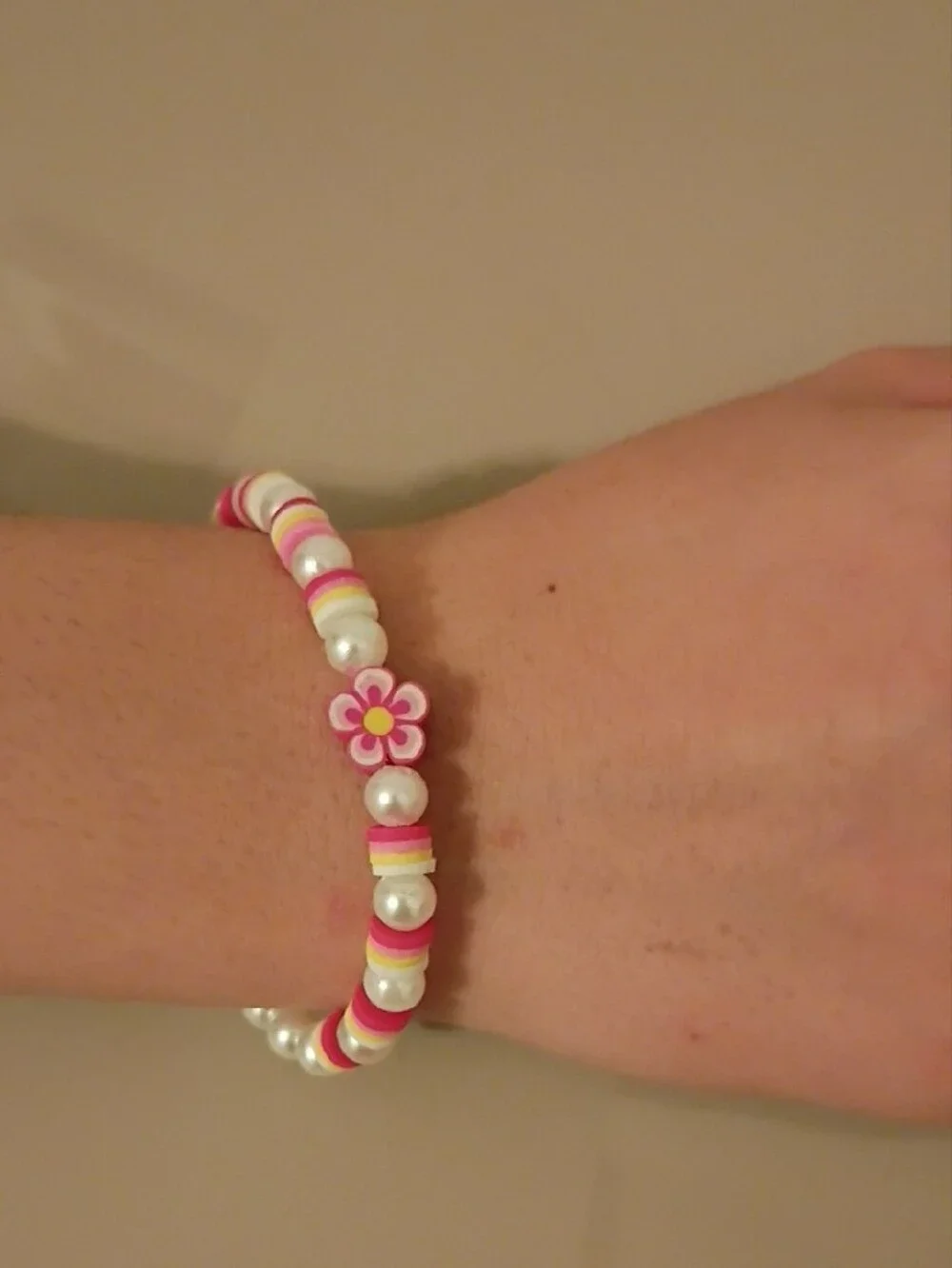 Kids Pink Flower Beaded Bracelet
